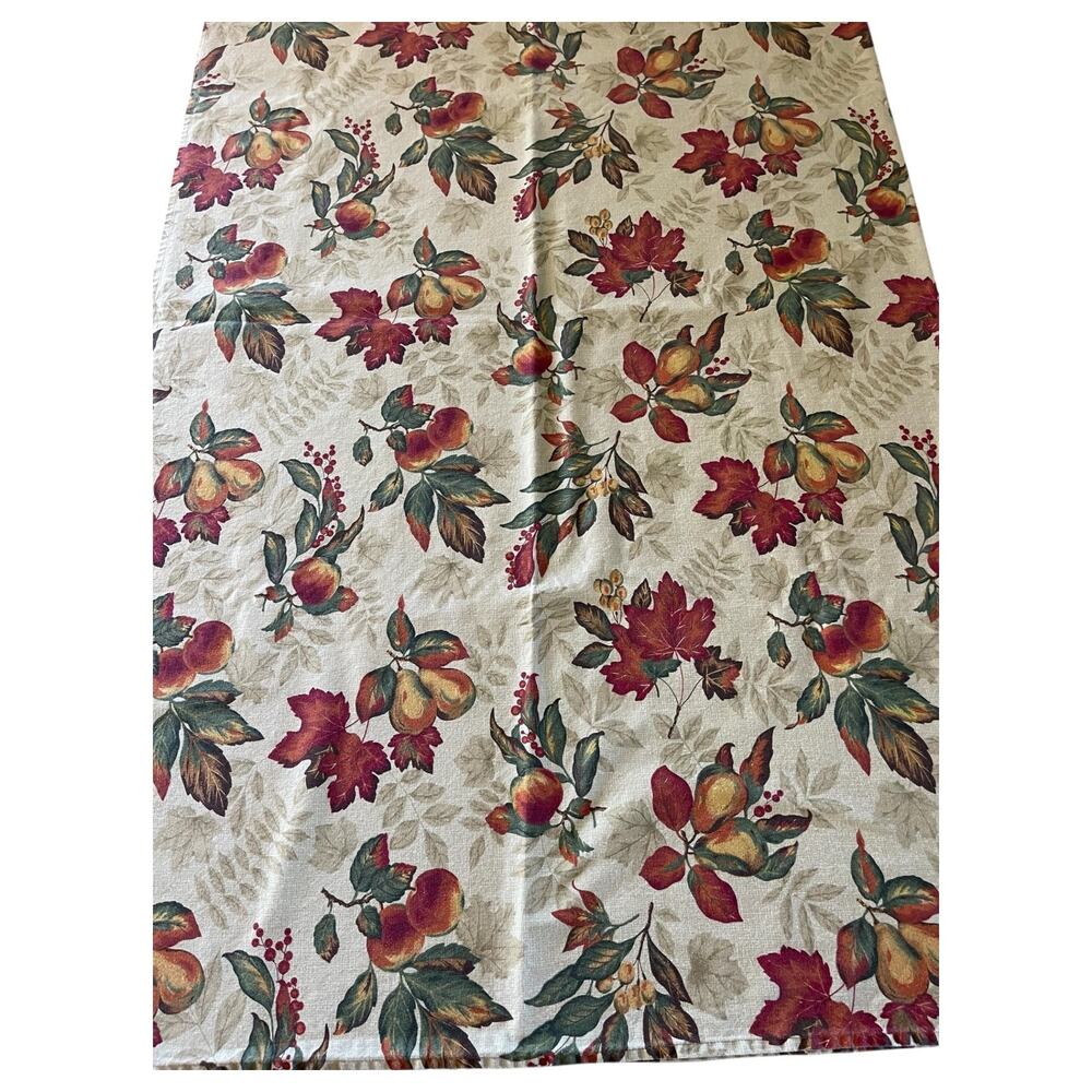 Fall Cloth Tablecloth Autumn Leaves Apples Pears 67 in x 52 in